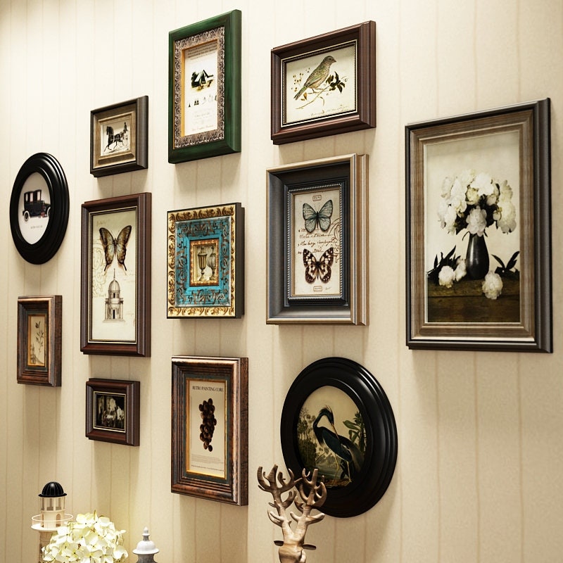 12 pieces vintage style solid wood wall mount photo frame set Etsy