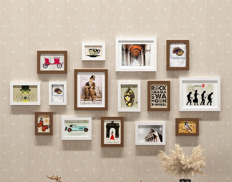 15 Pieces Solid Wood Wall Mount Photo Frame Set Home Décor Etsy