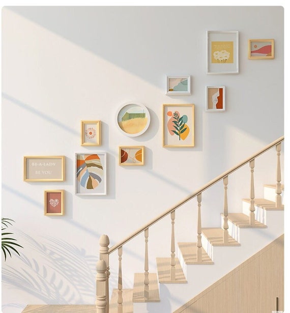 11 Pieces Solid Wood Wall Mount Photo Frame Set Staircase Etsy