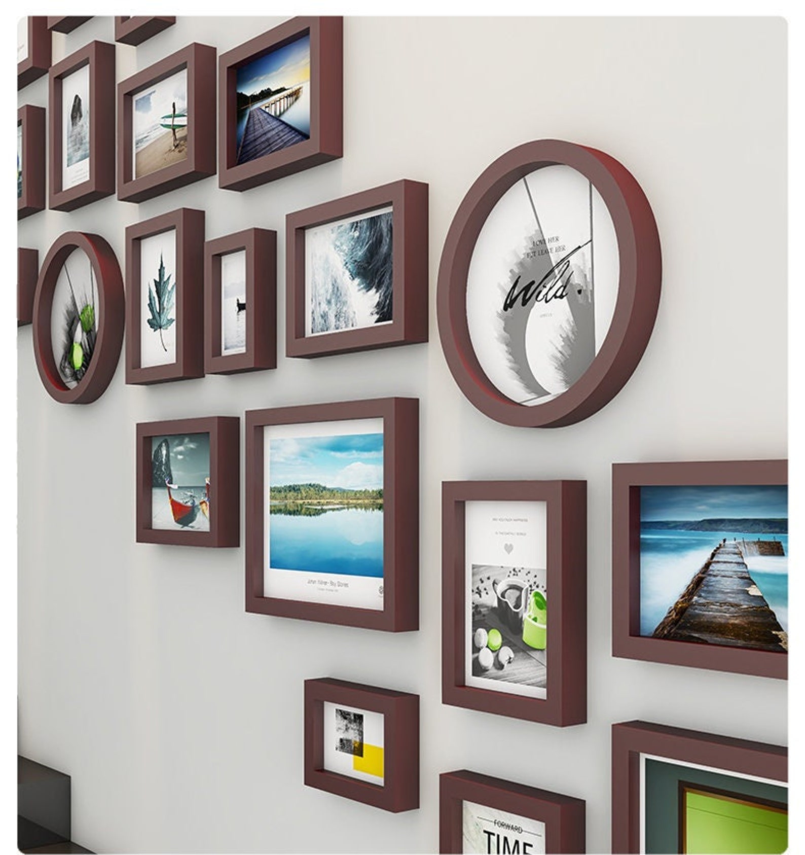 25 Pieces Solid Wood Wall Mount Photo Frame Set Staircase Etsy UK