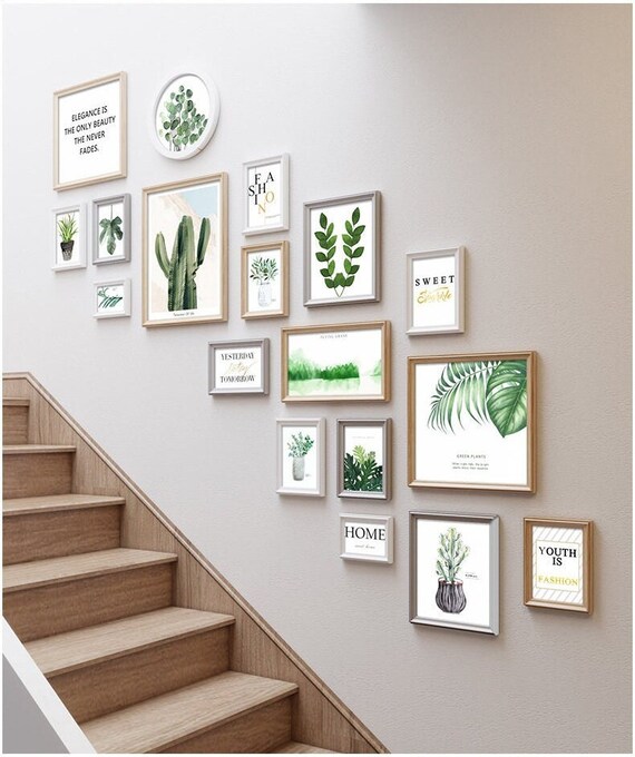 18 Pieces Solid Wood Wall Mount Photo Frame Set Staircase Etsy