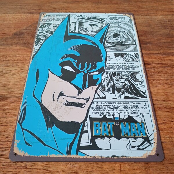 Batman Metal wall plaque Retro tin sign for garage bar pub bedroom man cave (20x30 cm, 8x12 inches, blue) DC Comics