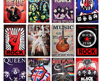 Rock Music metal plaque collection (20x30 cm) Retro vintage Tin sign Garage bar pub man cave (The Who ACDC Queen Pink Floyd Rolling Stones)