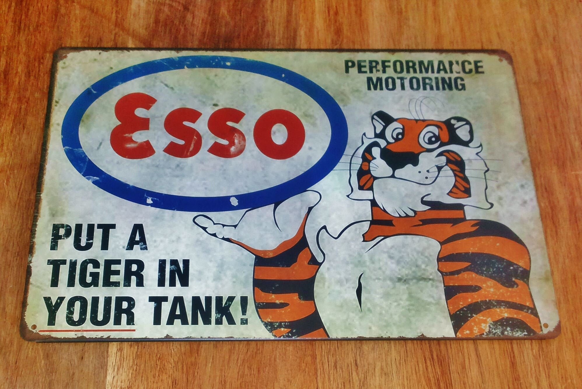 Plaque Tôle émaillée ESSO Tiger Oil - 20x30 Cm - Style Rétro Station-service Garage - NEUF