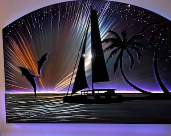 Arte de pared iluminado de metal náutico de diseño personalizado: cree su pieza única con nosotros