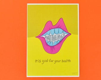 Eat the rich lips poster - anti capitalist colorful print
