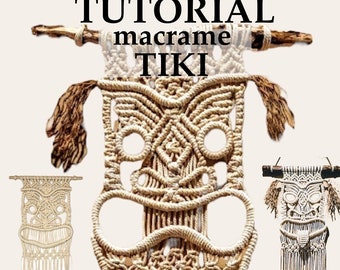 Macrame TIKI tutorial, macrame tutorial pattern in ENGLISH, retro macrame, vintage macrame, home decor, island decor, tiki mask, tiki decor