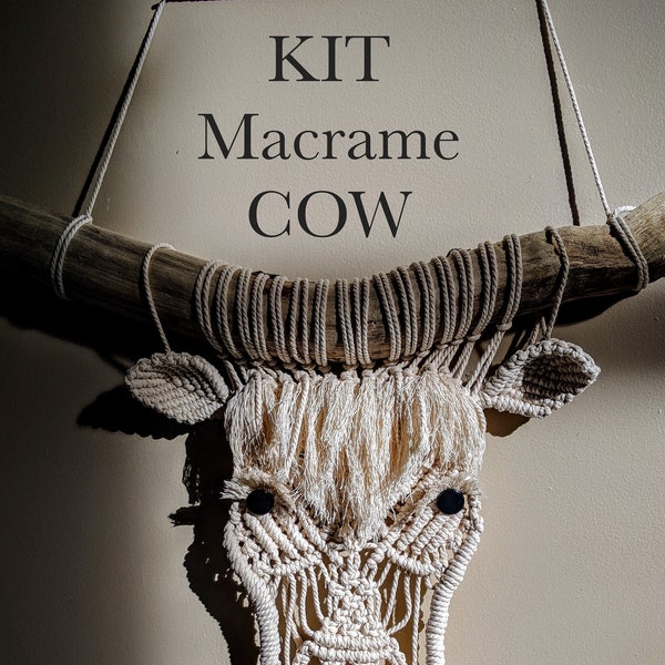 DIY Macrame COW KIT "Miss Moo" farm house decor, cowboy, eclectic, boho, unique project, shabby chic, Bobbiny