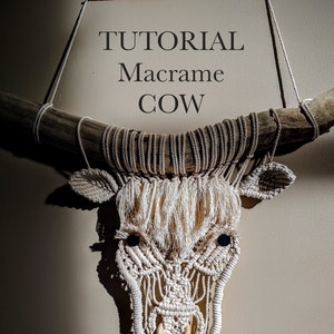 DIY マクラメ カウ、英語のマクラメ チュートリアル パターン、マクラメ ハイランド カウ、DIY マクラメ、農家の装飾、家の装飾、初心者向けマクラメ、