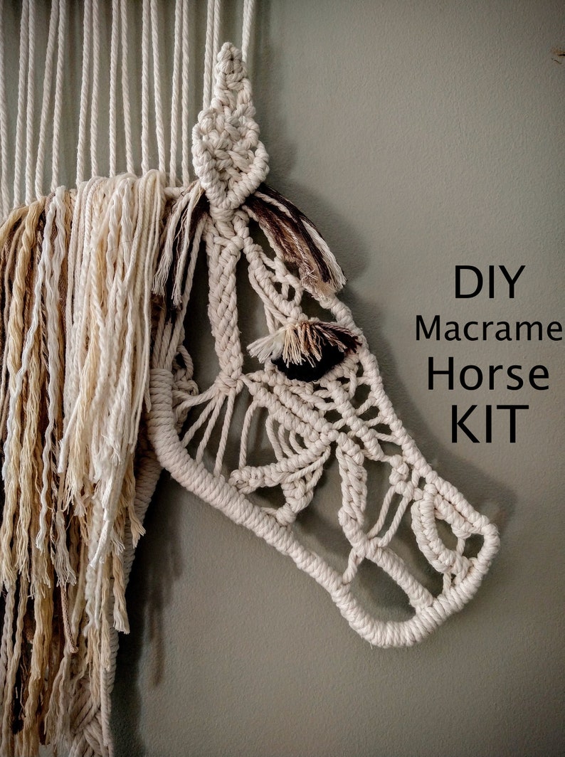 DIY Macrame HORSE KIT farm decor, barn, rustic, cowboy, Bobbiny cord 4mm cord, OMBRE mane