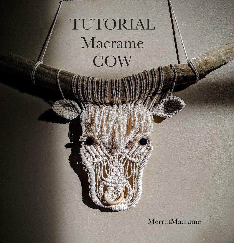 DIY Macrame Cow, macrame tutorial pattern in ENGLISH, macrame highland cow, DIY Macrame, Farmhouse decor, home decor, macrame for beginners, image 1