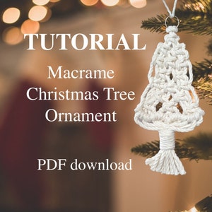 Beginner Macrame Christmas tree ornament tutorial pattern, boho chic, crafts, holiday decor, easy macrame, christmas gift, image 1