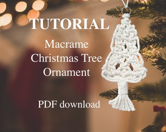 Beginner Macrame Christmas tree ornament tutorial pattern, boho chic, crafts, holiday decor, easy macrame, christmas gift,