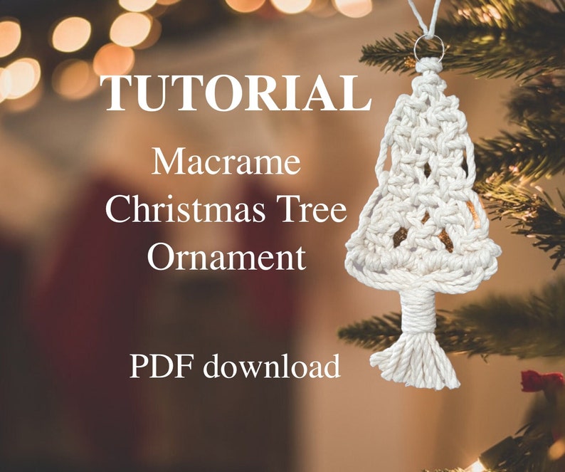 Beginner Macrame Christmas tree ornament tutorial pattern, boho chic, crafts, holiday decor, easy macrame, christmas gift, image 1