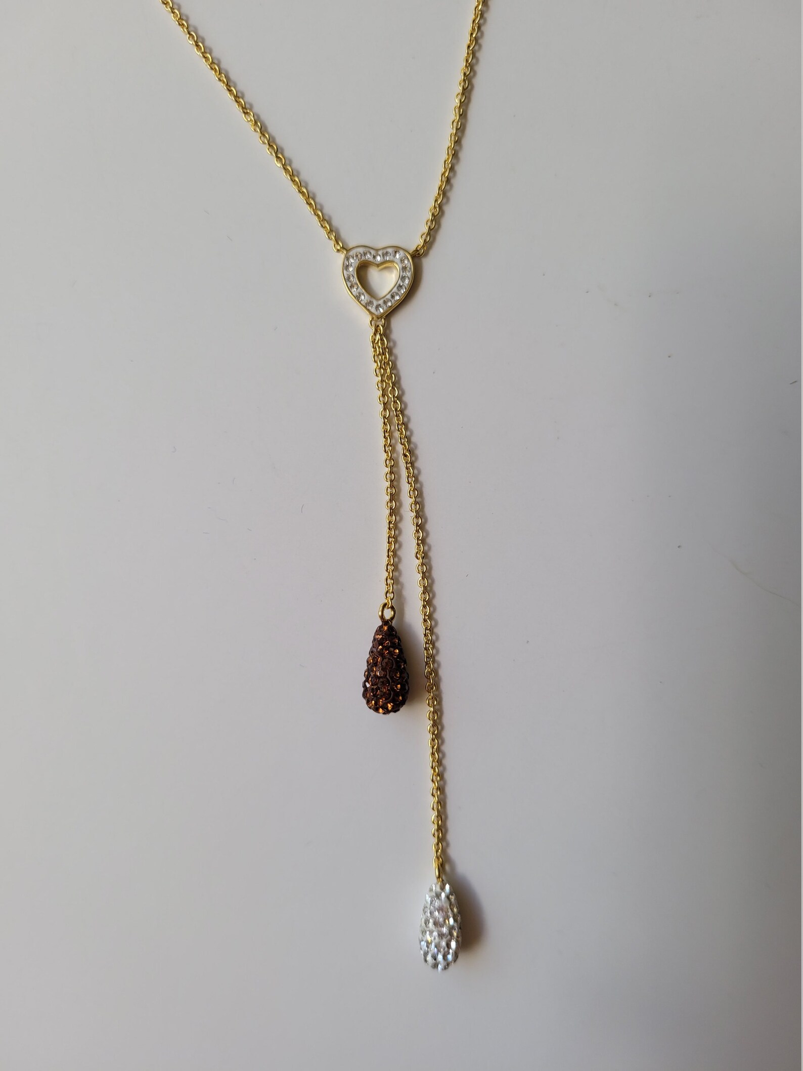 Lariat Necklace 18k Gold Plated Heart and Pear Shaped Set With Etsy