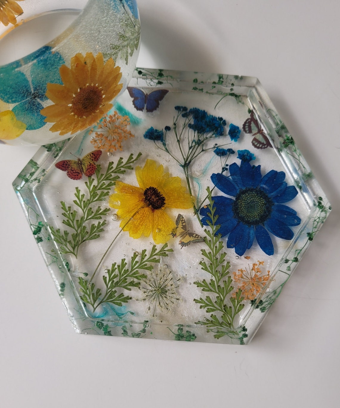 Dried Flower tray Resin Trinket Tray Floral resin coaster Etsy