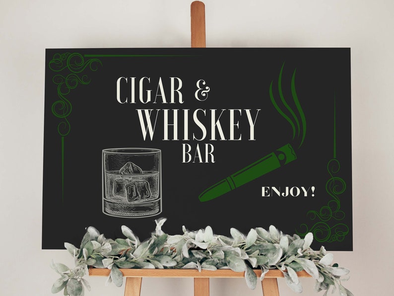Cigar and Whiskey Bar Printable Sign Bachelor Party Wedding Shower ...