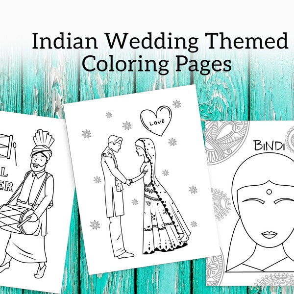 Indian Wedding | Themed Kids Coloring Pages - 12 Printable's | Wedding Favors | Gift For Wedding Reception | Child Activity Table.