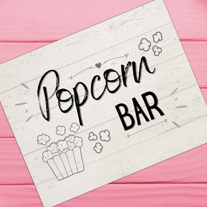 Printable Popcorn Sign Popcorn Bar Digital Download Wedding Reception ...