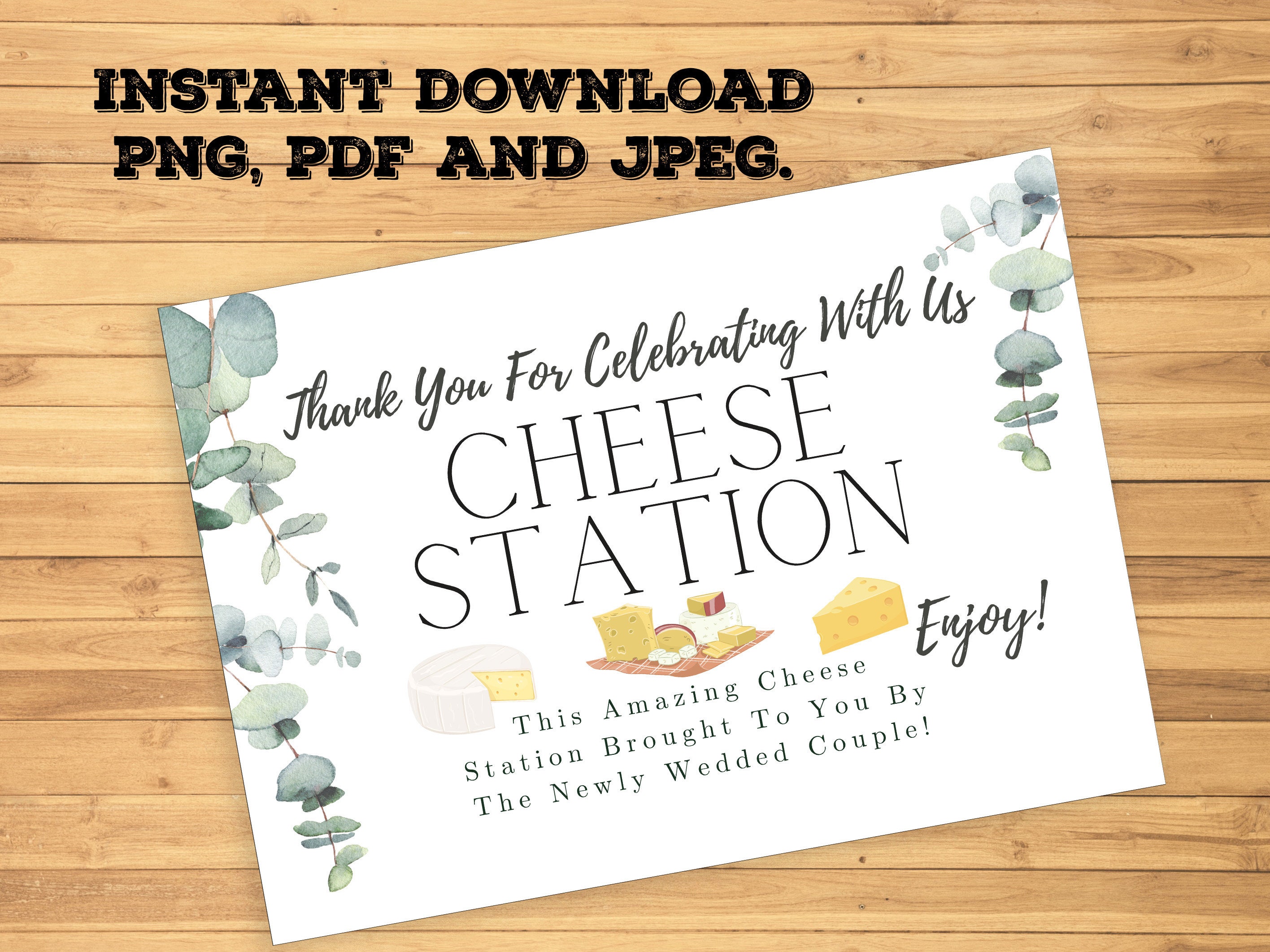 Printable Wedding Sign Cheese Station Food Bar Sign Wedding Signs ...