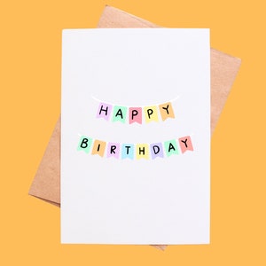Tarjeta de cumpleaños con banderines de feliz cumpleaños coloridos, tarjeta de cumpleaños para niños hecha a mano, tarjeta de cumpleaños para niños, tarjeta de cumpleaños