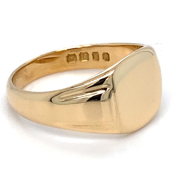18ct Gold Signet Ring - Solid gold Mens Signet Ri… - image 1