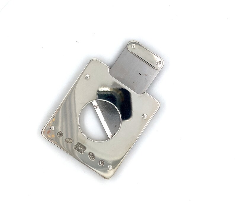 Solid Silver Square Cigar Cutter Single blade guillotine style image 7