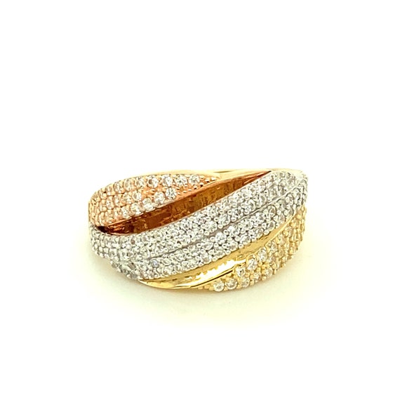 Tri Colour Gold Ring 3 Colour Gold Ring Cubic Zirconia Dress Ring