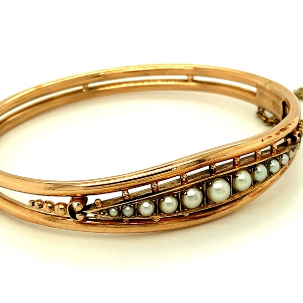 Vintage Perlen Armreif - 9ct Roségold - Naturperlen - 30. Hochzeitstag - Juni Geburtsstein - Juni Geburtstag