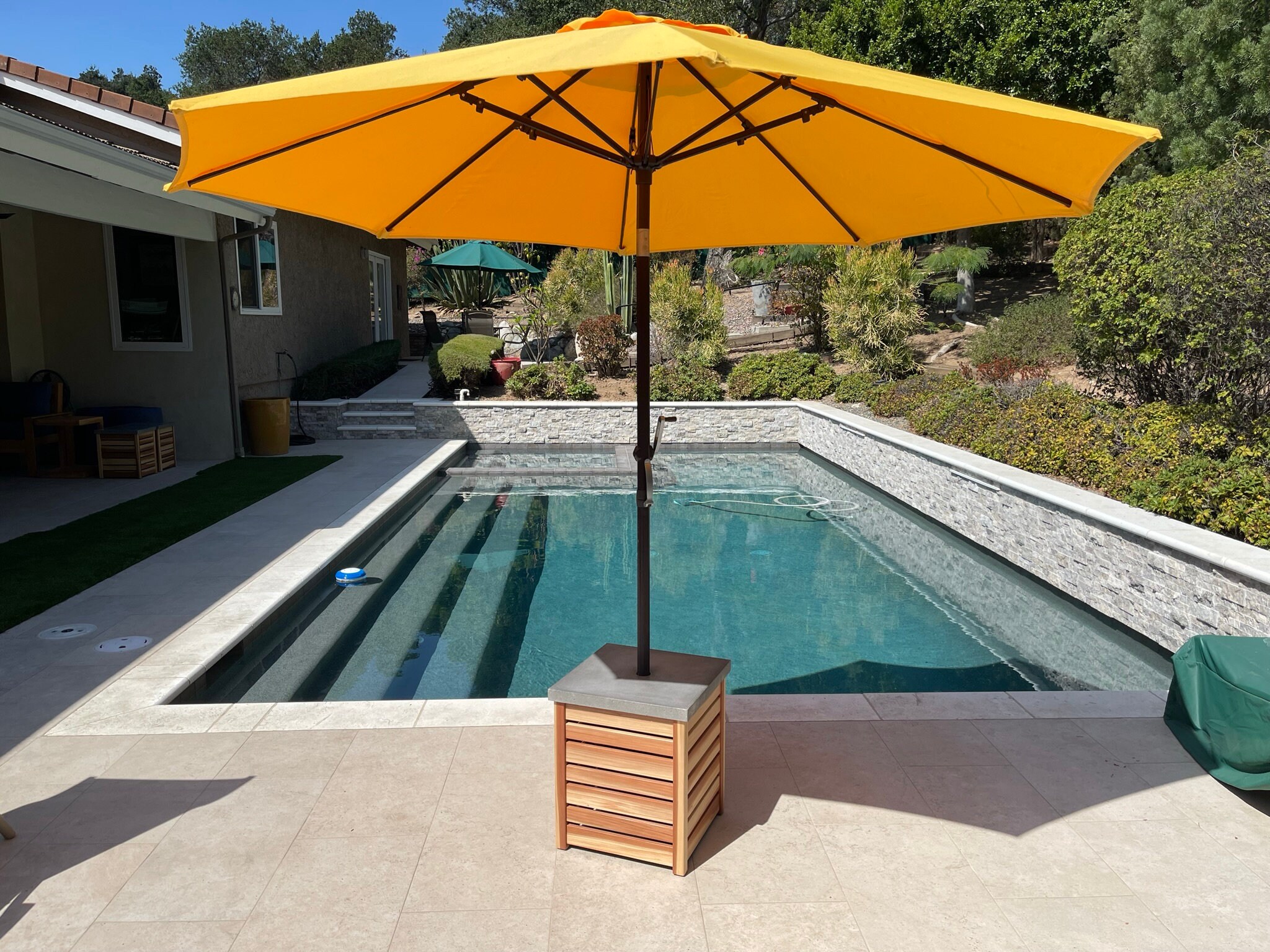cantilever patio umbrella with led lights Sonkuki 11 ft. Octagon LED Aluminum Cantilever Patio Umbrella, Foot-controlled 360 rotation with a Base in Black