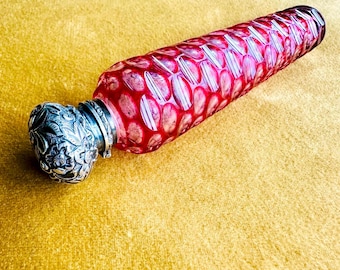 Silver & Ruby Cut Glass Perfume Bottle