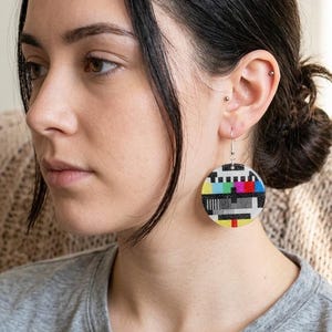 Retro TV Test Pattern Earrings | 90s Nostalgia Glitch Art Dangles