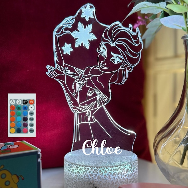 Lámpara de noche personalizada de Elsa Frozen: Lámpara LED multicolor para mesita de noche