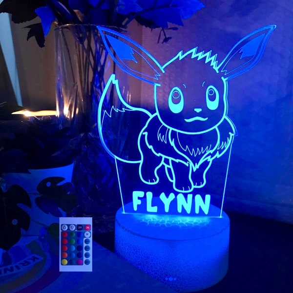 Personalised EEVEE Night Light - Perfect Christmas Gift Idea - Multi-colored LED - Bedside Lamp - Nursery Decor for Kids