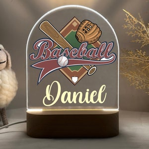 Personalised Baseball Night Light - Custom LED Lamp with Name - Ideal Gift for Kids and Teens - Perfect for Boys' Bedroom  Christmas Gift