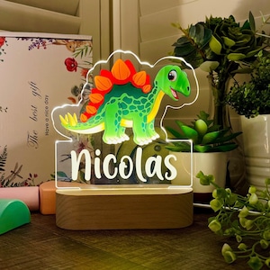 Personalised DINOSAUR Night Light - Great Gift for Kids Birthdays - Nursery Decor for Baby - Good Night Bedside Lamp - Christmas Present