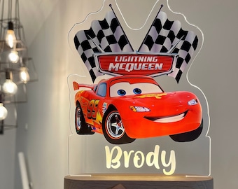 Personalised LIGHTENING MCQUEEN Car Light-Great Gift for Kids Birthdays-Nursery Decor for Baby-Good Night Bedside Lamp-Christmas Present