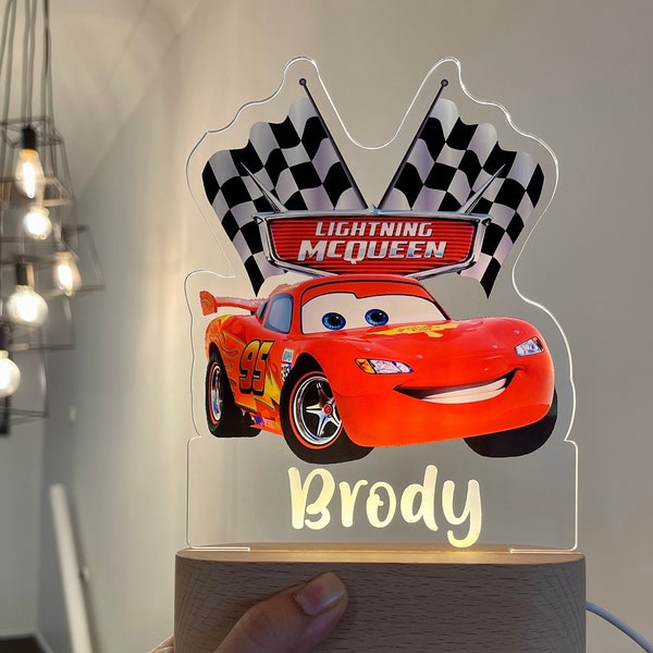 Personalised LIGHTENING MCQUEEN Car Light-Great Gift for Kids Birthdays-Nursery Decor for Baby-Good Night Bedside Lamp-Christmas Present