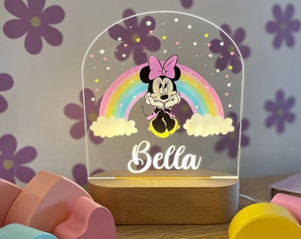 Personalised MINNIE MOUSE Night Light - Great Gift for Kids Birthdays - Nursery Decor for Baby - Good Night Bedside Lamp - Christmas Present