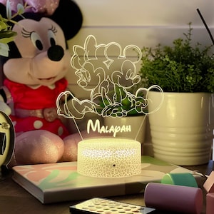 Personalised Mickey and Minnie Mouse Night Light - Mickey & Minnie Theme - Perfect Christmas Gift Idea - Multi-colored LED - Bedside Lamp