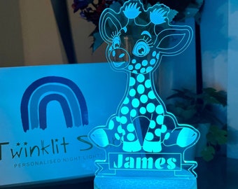 Veilleuse girafe personnalisée - thème de la jungle - idée cadeau de Noël parfaite - LED multicolore - lampe de chevet - décoration de chambre d'enfants