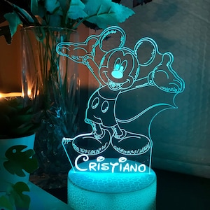 Personalised MICKEY MOUSE Night Lamp - Mickey & Minnie Theme - Perfect Christmas Gift Idea - Multi-colored LED - Bedside Lamp