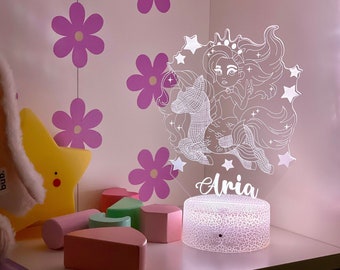 Personalised UNICORN MERMAID Night Light - Perfect Christmas Gift Idea - Multi-colored LED - Bedside Lamp - Nursery Decor for Kids