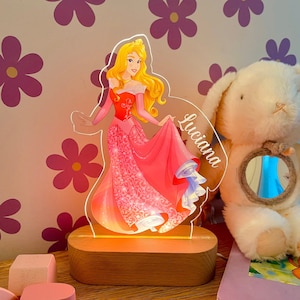 Personalised PRINCESS AURORA Night Light - Great Gift for Kids Birthdays - Nursery Decor for Baby - Good Night Bedside Lamp