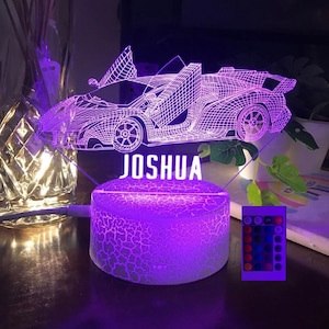Luz noturna LAMBORGHINI personalizada - Amantes de carros - Idéia perfeita para presente de Natal - LED multicolorido - Abajur de cabeceira - Decoração de berçário para crianças