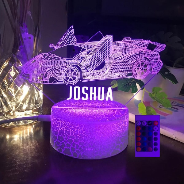 Personalised LAMBORGHINI Night Light - Car Lovers - Perfect Christmas Gift Idea - Multi-colored LED - Bedside Lamp - Nursery Decor for Kids