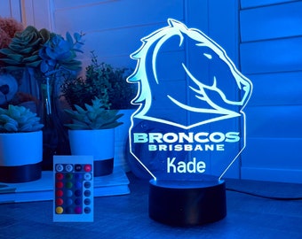 Personalised BRONCOS BRISBANE - Night Lamp for Boyfriend - Gift for Father’s Day - NRL Rugby Fans - Sports & Football - Multi-Coloured Lamps