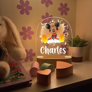 Personalised MICKEY MOUSE Night Light - Great Gift for Kids Birthdays - Nursery Decor for Baby - Good Night Bedside Lamp - Christmas Present