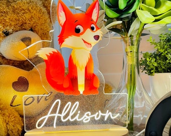 Personalised FOX Night Light - Great Gift for Kids Birthdays - Nursery Decor for Baby - Good Night Bedside Lamp - Christmas Present