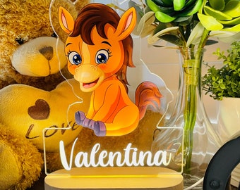 Luz nocturna personalizada HORSE PONY - Gran regalo para cumpleaños de niños - Decoración de guardería para bebé - Lámpara de noche de buenas noches - Regalo de Navidad